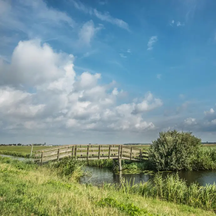 Prachtig landschap met een houten brugje