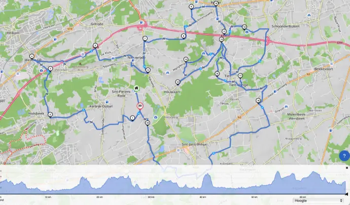 Kaart van de Wijnlandschappenroute